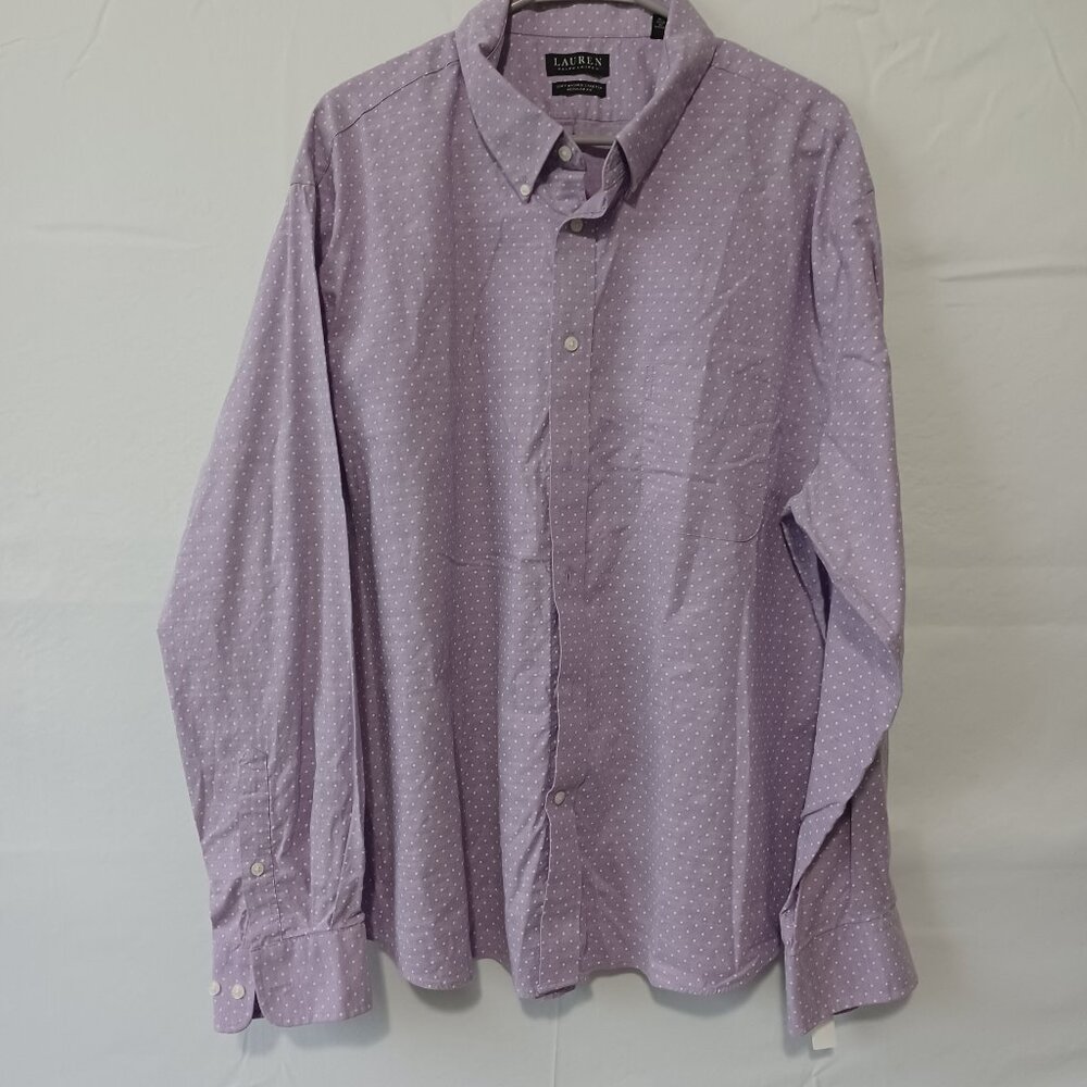 Lauren Ralph Lauren button down men shirt‎  purple  white dots sz 2XL